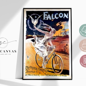 Falcon 1896 Vintage French Poster | Belle Époque Cabaret Art Print | Red Cream Digital Download | Art Nouveau Printable Wall Decor