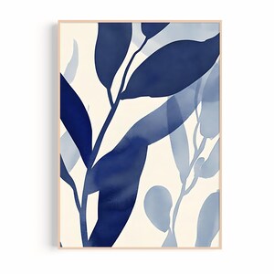 Navy Fern Prints - Abstract Modern Minimalist Nature Wall Art (Digital Download)