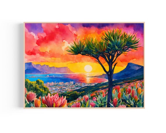 Vibrant Tropical Sunset Wall Art | Modern Heritage, Coastal Decor, Digital Download Printable
