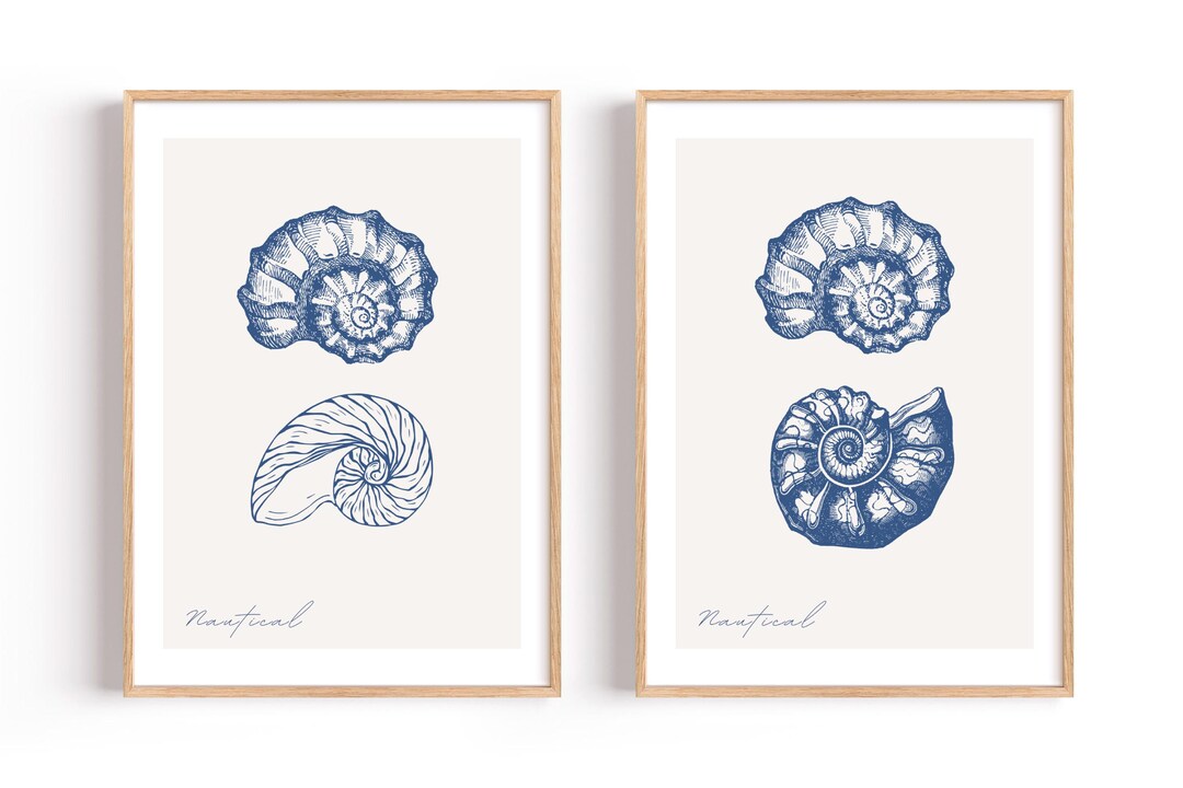 Coastal Wall Art Blue Shell Print | Beach House Decor Printable | Ocean ...