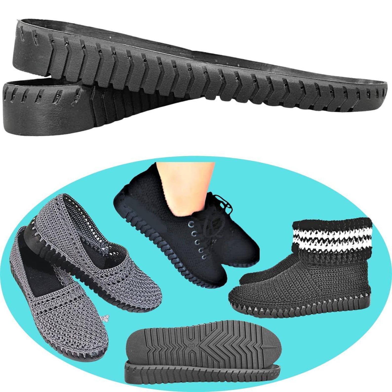 DIY Crochet Shoe Soles: Pre punched Rubber Optional Cellulose Insole