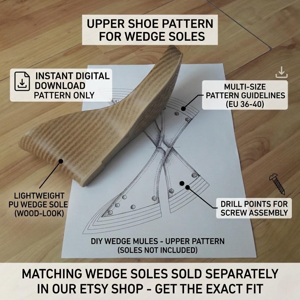DIY Wedge Mules Upper Pattern PDF - Multi-size EU 36-40 - for Various ...