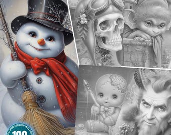 Gothic and Spooky Christmas Coloring Book PDF, Printable Grayscale Adult Coloring Pages, Dark Holiday Digital Download Instant PDF & JPG Set