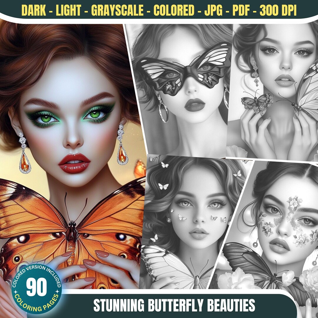 Stunning Butterfly Beauties: 100 Coloring Pages for Adults Instant ...