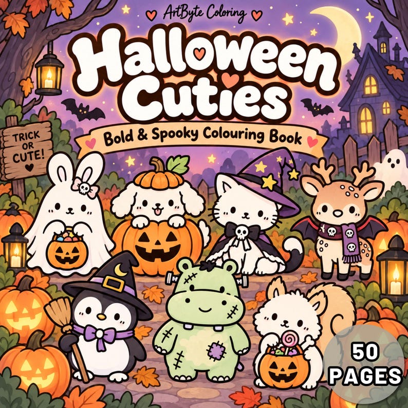 50 Halloween Cuties Coloring Pages, Bold and Easy Spooky Printable ...