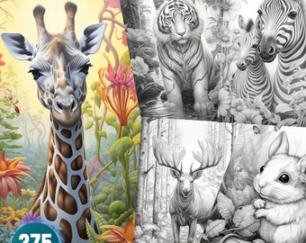 375 Woodland Animals Coloring Pages Mega Bundle for Adults and Kids Instant Download Grayscale Coloring Book Printable PDF & JPG