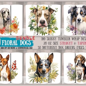 50 Dog Lovers 20oz Tumbler Sublimation Design Bundle, Dog Breeds, Sublimation Blanks Designs, Straight & Tapered Skinny Tumbler Wrap PNG