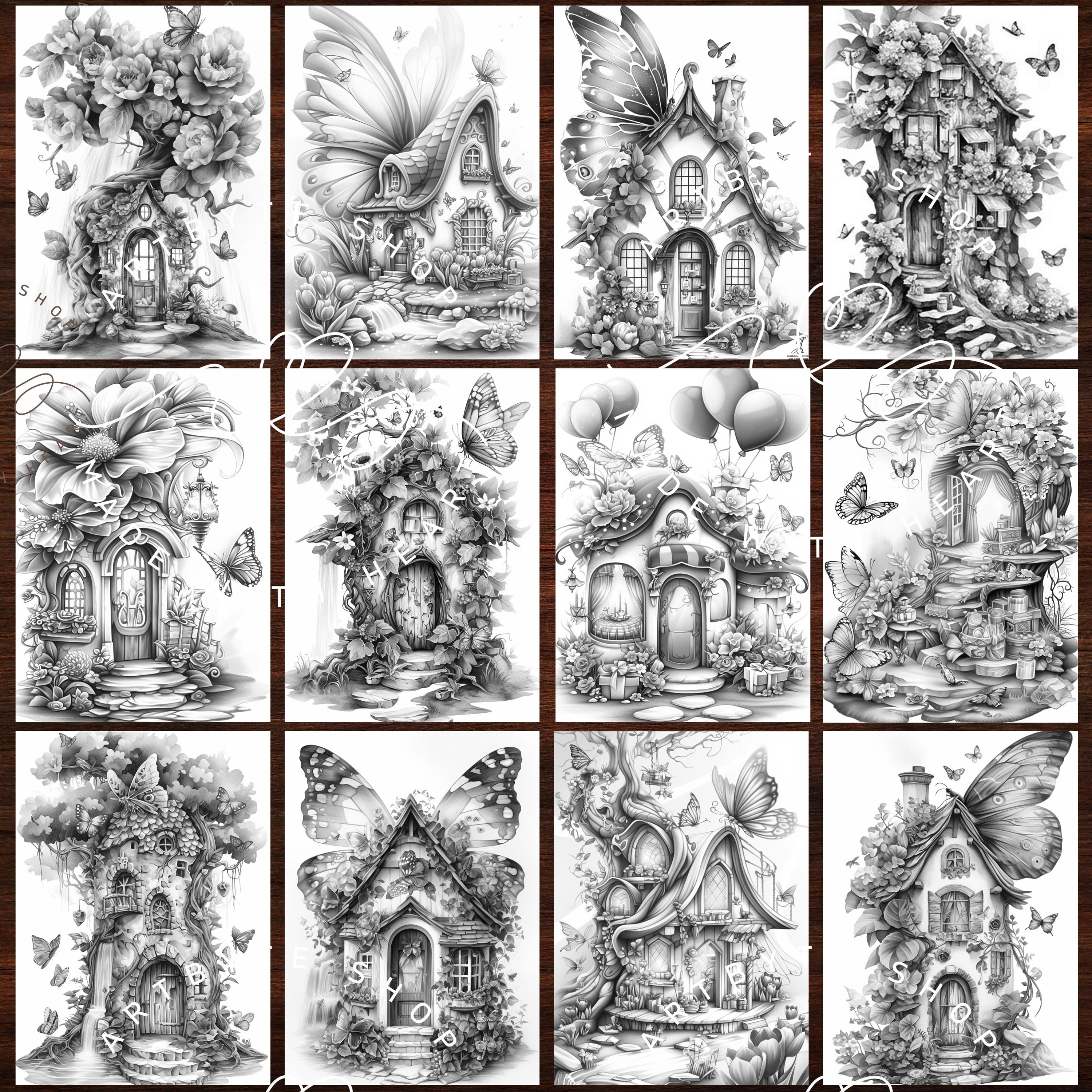 100 Butterfly Spring Houses Coloring Pages for Adults and Kids Instant ...