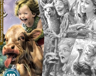 Animal Lovers- 140 Funny Animals Coloring Pages Bundle for Adults and Kids Instant Download Grayscale Coloring Book Printable PDF&JPG Animal