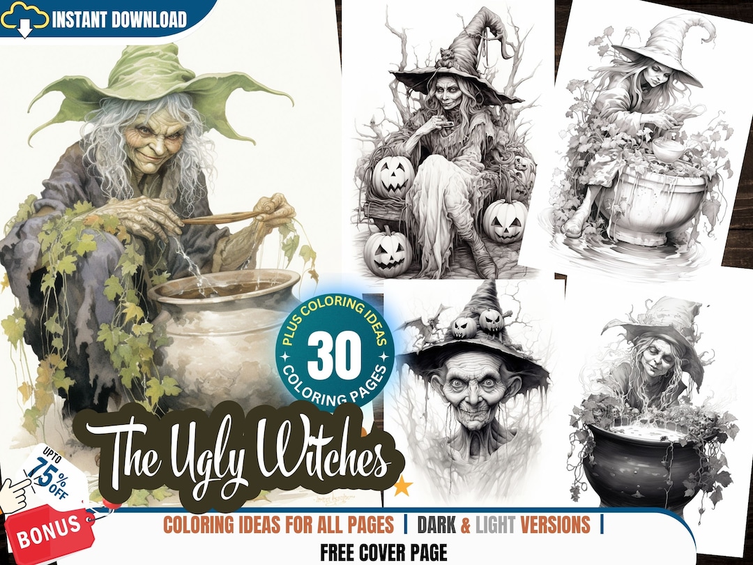 The Ugly Witches - 30 Coloring Pages for Adults and Kids Instant ...