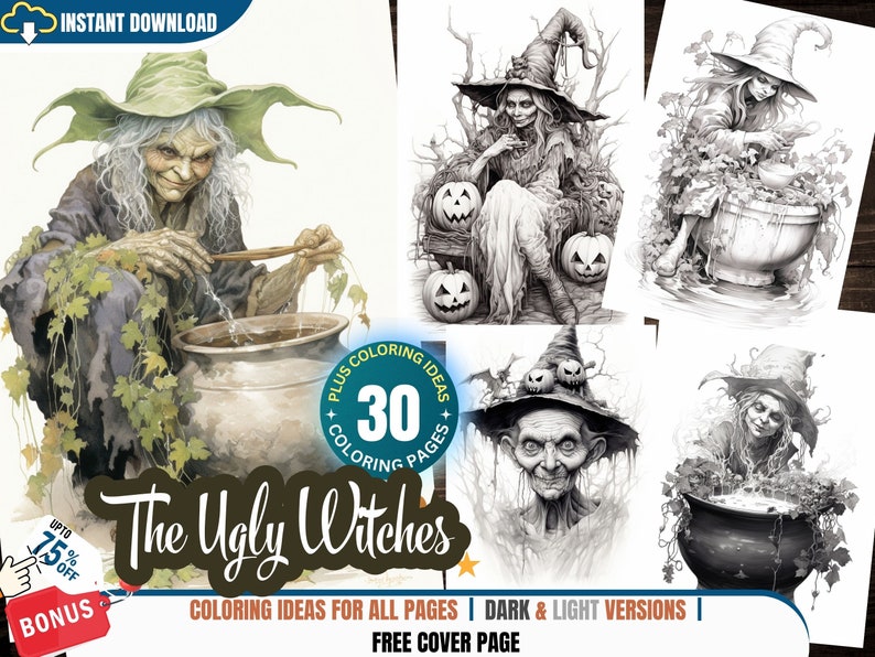 The Ugly Witches 30 Coloring Pages for Adults and Kids - Etsy UK