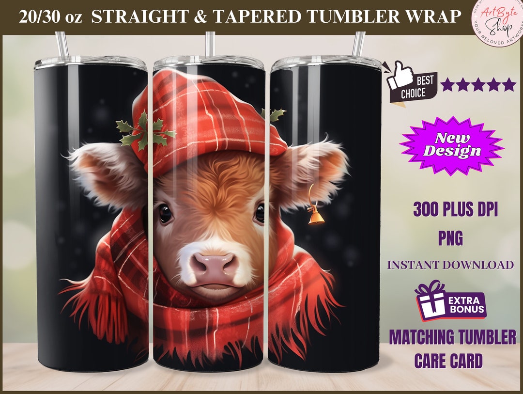 Cute Baby Highland Cow 20 Oz and 30 Oz Tumbler Wrap Sublimation Design ...