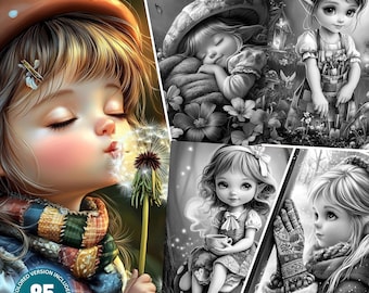 Adorable Garden Gnomes in Patchworks: 85 Coloring Pages for Adults and Kids Instant Download Grayscale Coloring Book Printable PDF & JPG Set