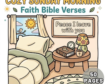 50 Cozy Sunday Morning Faith Bible Verse Coloring Pages, Bold and Easy Scripture Coloring Book Digital Download Christian Adult Activity PDF