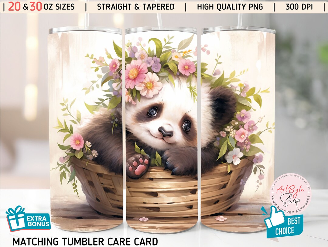 Cute Baby Panda 20 Oz and 30 Oz Tumbler Wrap PNG Sublimation Design ...