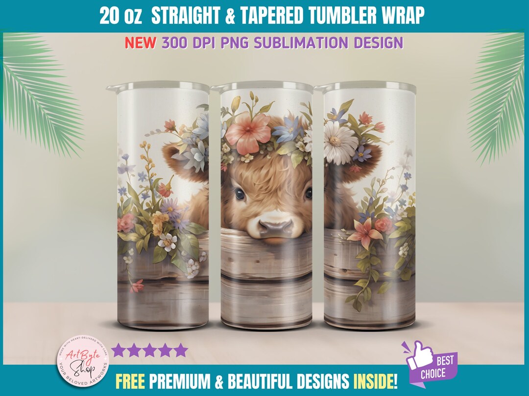Cute Baby Highland Cow Skinny Tumbler Wrap 20 Oz Sublimation Design ...