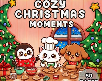 50 Cozy Christmas Moments Coloring Book for Adults PDF, Comfy Holiday Coloring Pages, Printable Digital Download Bold and Easy Coloring
