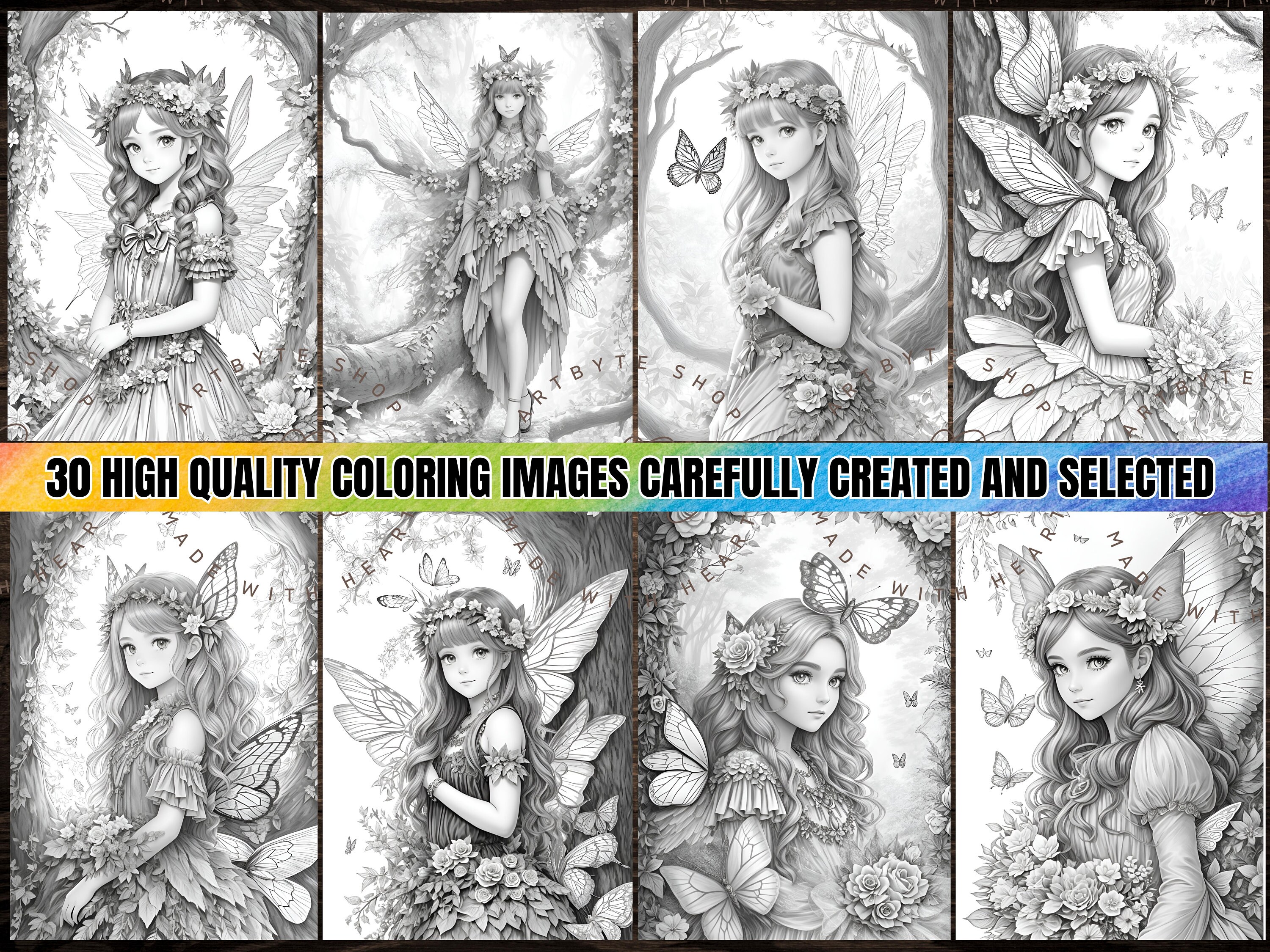 30 Delicate Forest Fairy Girls (book 3) Coloring Pages for Fantasy ...