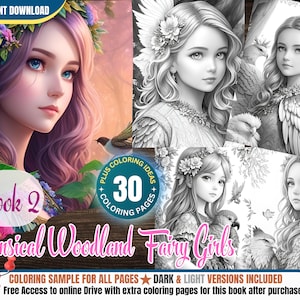 30 Whimsical Woodland Fairy Girls (book 2) Coloring Pages+30 Coloring ...