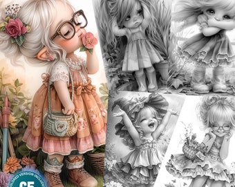 Garden Gnome 5: Gnome Emotions - 65 Coloring Pages for Adults and Kids Instant Download Grayscale Coloring Book Printable PDF & JPG Bundle