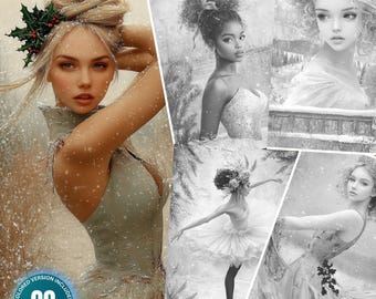 Vintage Winter Ballet Beauties: 90 Coloring Pages for Adults and Kids Instant Download Grayscale Coloring Book PDF & JPG Women Coloring  Set