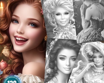 May include: A set of 130 coloring pages featuring illustrations of elegant women with intricate hairstyles and clothing. The title "Elegant Southern Belles" is displayed at the bottom of the image.