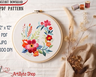 Floral PDF Embroidery Pattern, Digital Pattern, Embroidery, DIY, Digital Download, Funny Embroidery, Hoop Art, JPG format