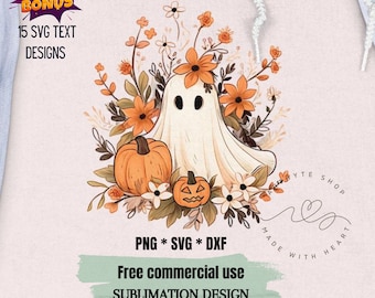 Halloween PNG, SVG & DXF Sublimation design, Spooky Ghost, Fall Png, Ghost Pumpkins, leaves png Watercolor Sublimation, Instant download