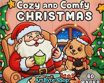 Cozy and Comfy Christmas - 60 Coloring Pages Printable, Bold Easy Coco Wyo Style Adult Coloring Pages, Cozy Holiday Digital Download PDF&JPG
