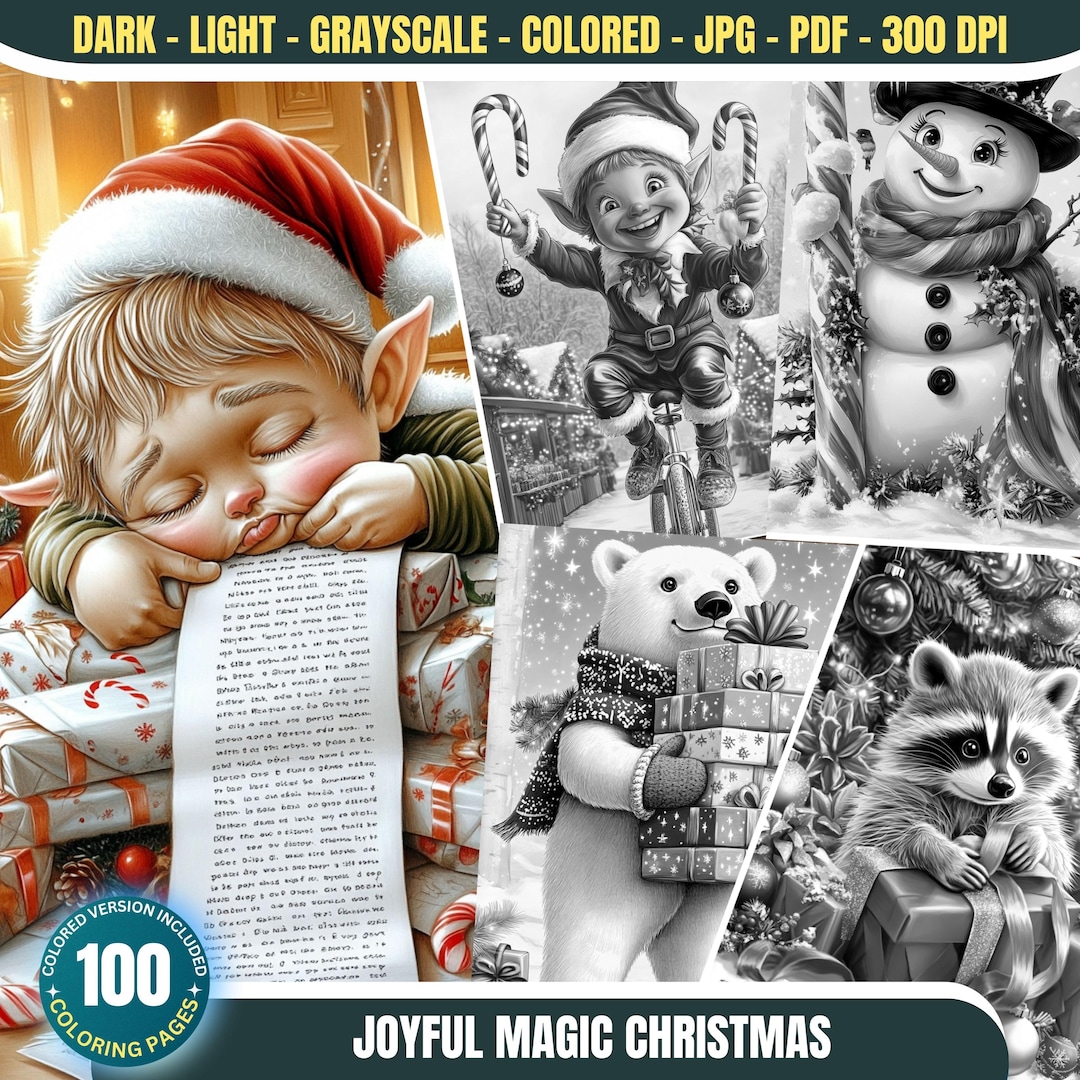 Joyful Magic Christmas: 100 Christmas Coloring Pages for Adults and ...