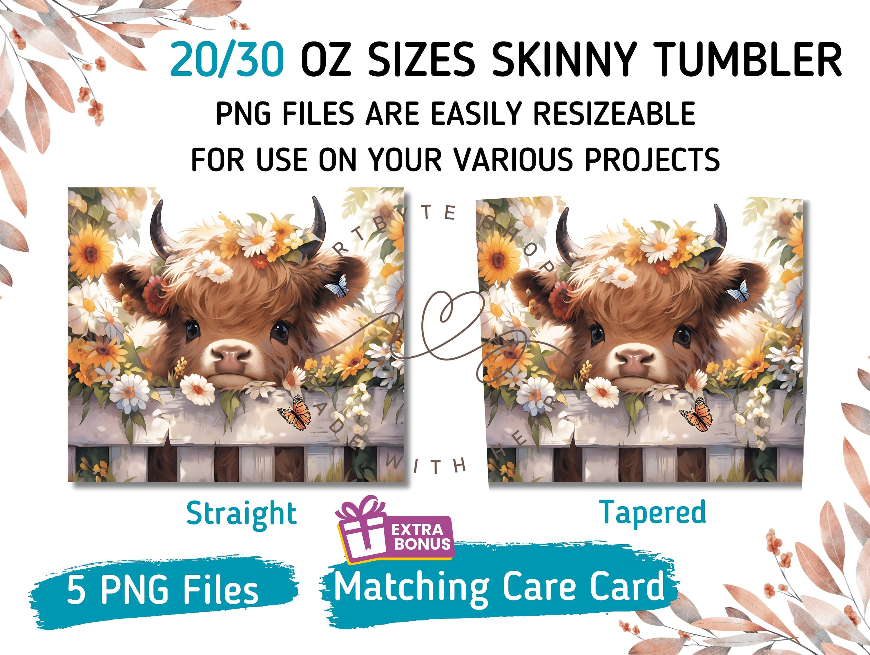 Cute Baby Highland Cow 20 Oz and 30 Oz Tumbler Wrap Sublimation Design ...