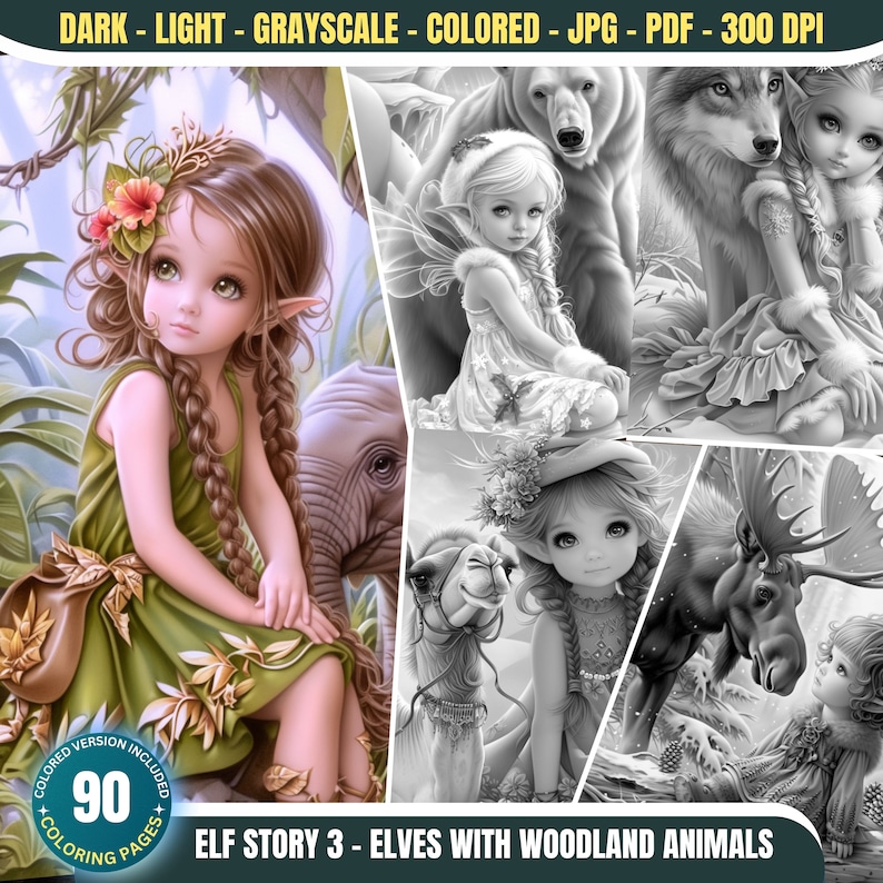 Elf Story 3 - Elves With Woodland Animals : 90 Cute Elf Coloring Pages ...