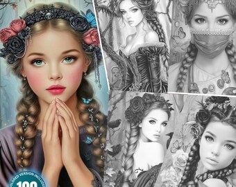 Gothic Fairytale Romance: 100 Dark Fantasy Princess Adult Coloring Pages Digital Download PDF Printable Gothic Art Halloween Coloring Bundle