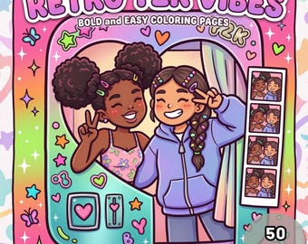 Retro Y2K Vibes Coloring Book, Bold Easy Coloring Pages, Digital Download for Adults & Teens 2000s Nostalgic Pop Culture Art Instant PDF JPG