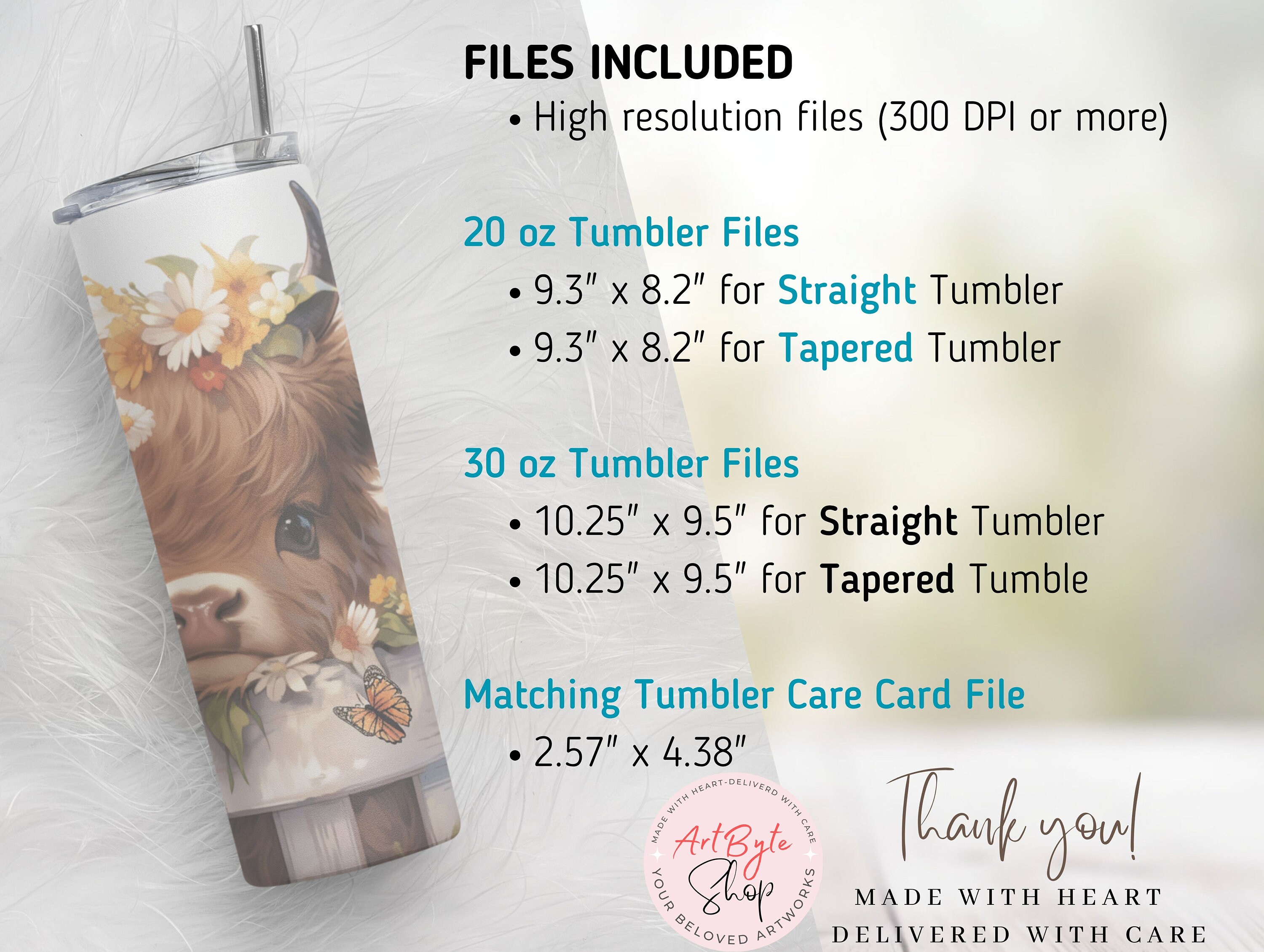 Cute Baby Highland Cow 20 Oz and 30 Oz Tumbler Wrap Sublimation Design ...