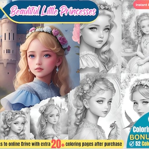 Enchanted Princess Coloring Book for Kids and Adults - 26 Beautiful Little Princesses,AI-Created Art, and Bonus Coloring Ideas Printable PDF