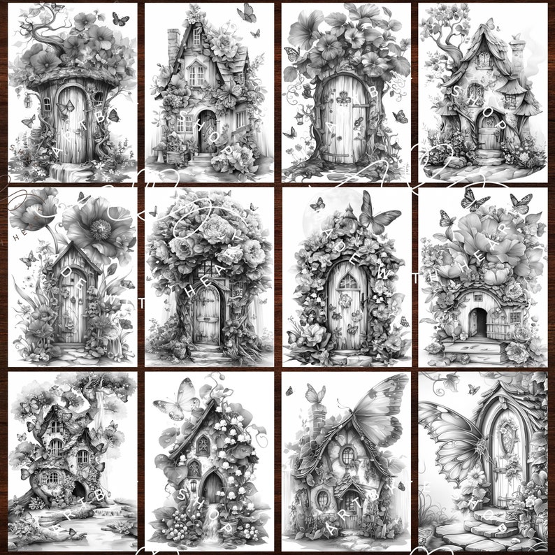 100 Butterfly Spring Houses Coloring Pages for Adults and Kids Instant ...