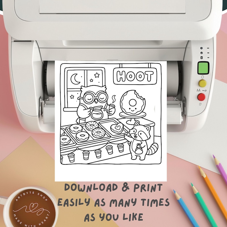 45 enkla och djärva målarbilder med söta kläder, avslappnande kawaii-mat digitala sidor, utskrivbara söta desserter för vuxna JPG digitalt bild 2