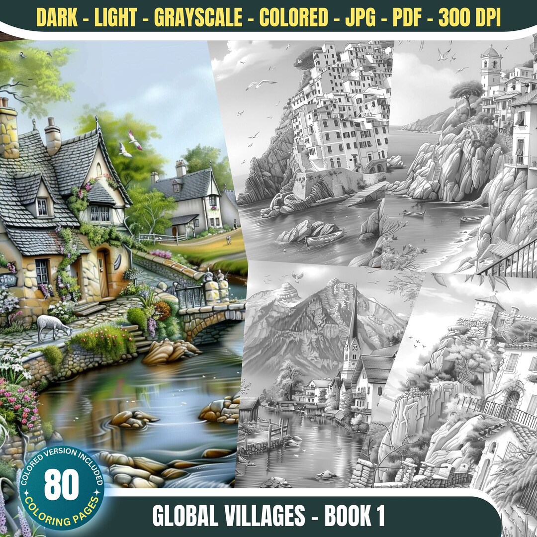 Global Villages Book 1- 80 Coloring Pages for Adults and Kids Instant ...