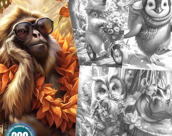 200 vrolijke bloemen babydieren kleurplaten megabundel voor volwassenen en kinderen Instant Download grijswaarden kleurboek afdrukbare PDF & JPG