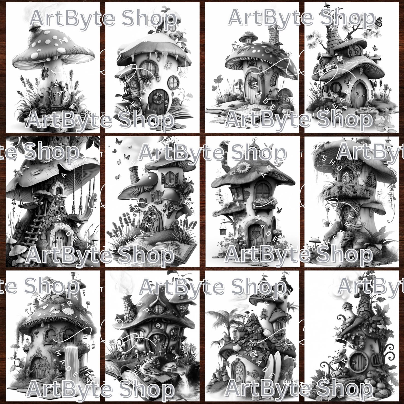 Whimsical Mushroom Houses: 145 Coloring Pages for Adults and Kids ...