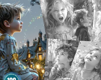 May include: A set of 100 coloring pages featuring illustrations of children in various scenes. The title "Story of Life - Childhood" is displayed at the bottom of the image.