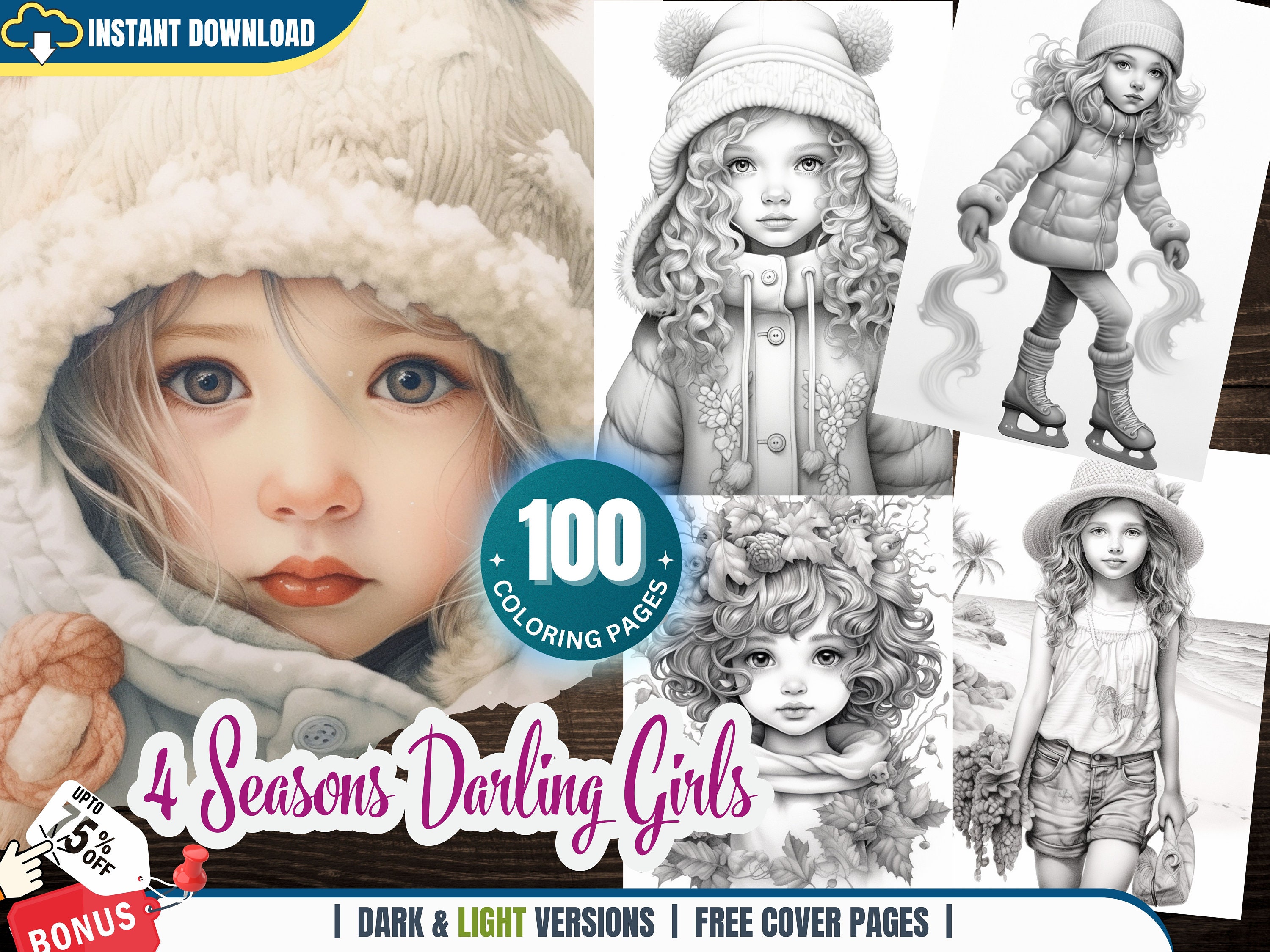 Enchanting Coloring Pages for Adults and Kids (4 Seasons Darling Girls ...