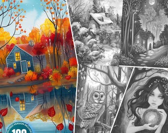 Pinturas de artistas - Amanda Clark: 190 hermosas páginas para colorear para adultos y niños Descarga instantánea Conjunto de colorear PDF y JPG imprimible en escala de grises
