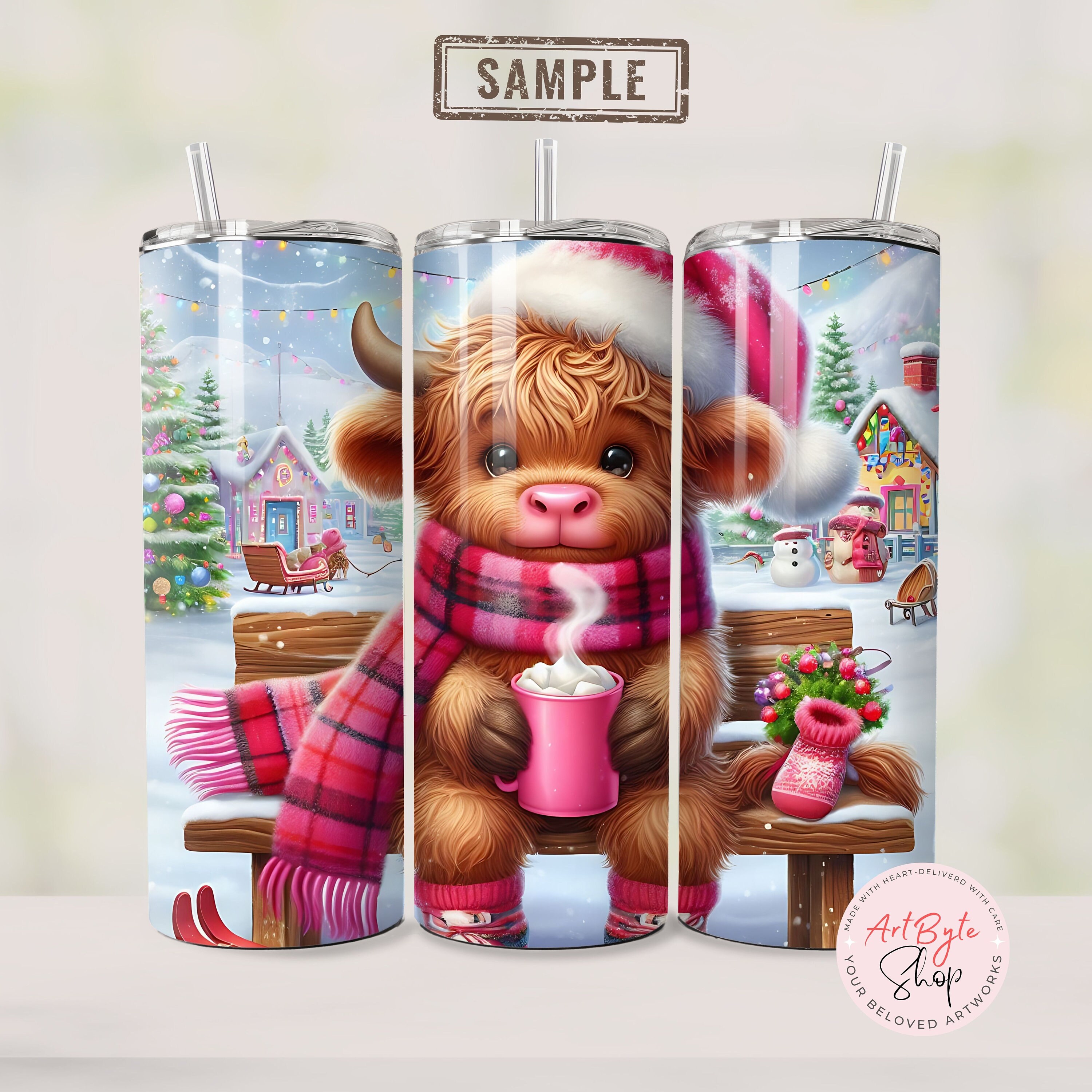 40 Pink Baby Highland Cow Bundle 20oz Skinny Tumbler Wrap Sublimation ...