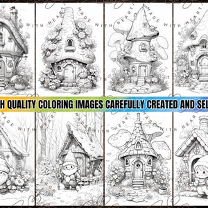 50 Whimsical Gnome Homes Coloring Pages for Kids and Adults - Instant