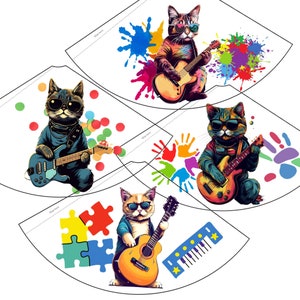 Cool chat/guitare Kitty chapeaux de fête imprimables + 8 cartes numériques, article de fête d'anniversaire, lunettes de soleil chaton, animal musicien téléchargement immédiat