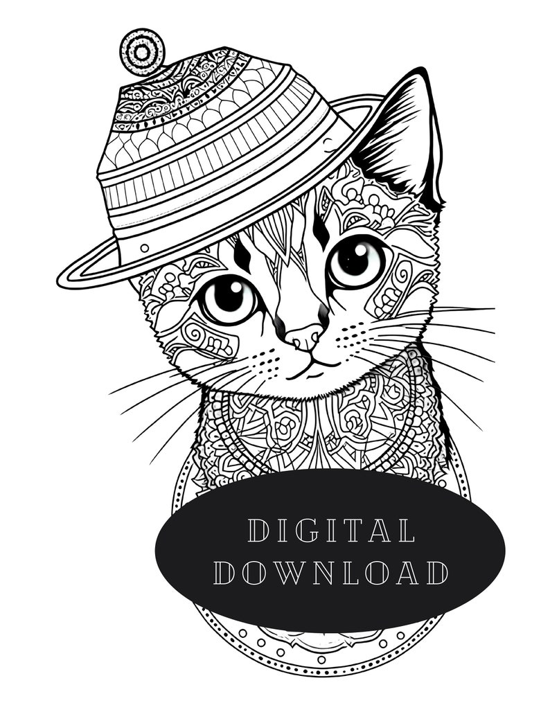 Cat With a Hat A Mandala Cat Coloring Book for Kitty Lovers, 30 Pages