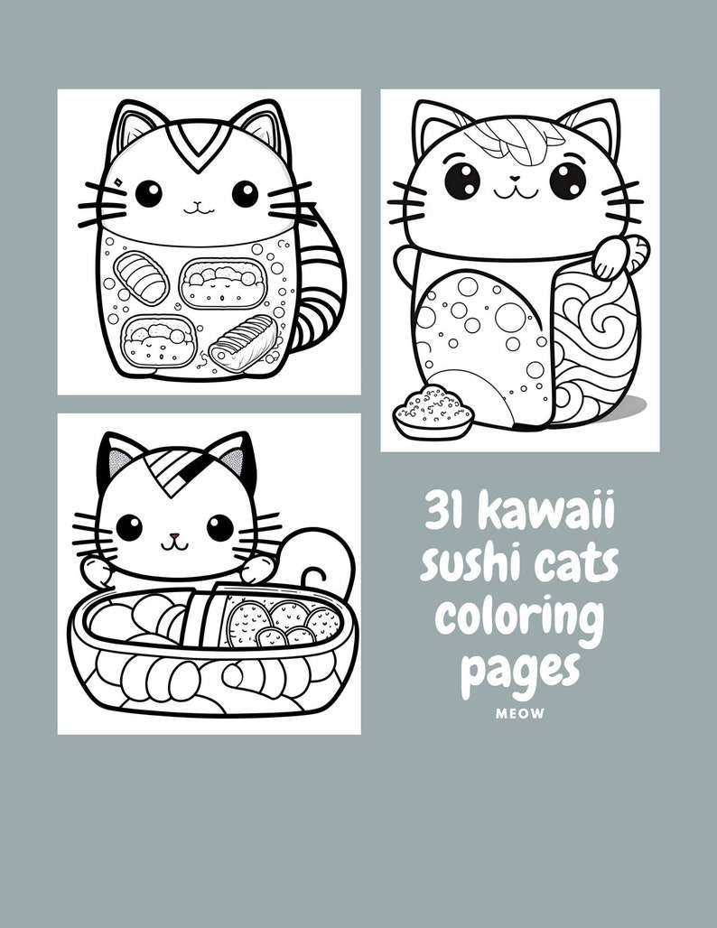 Sushi Cats! A Cute Coloring Book for Kitty Lovers Adults and Kids: 31 ...