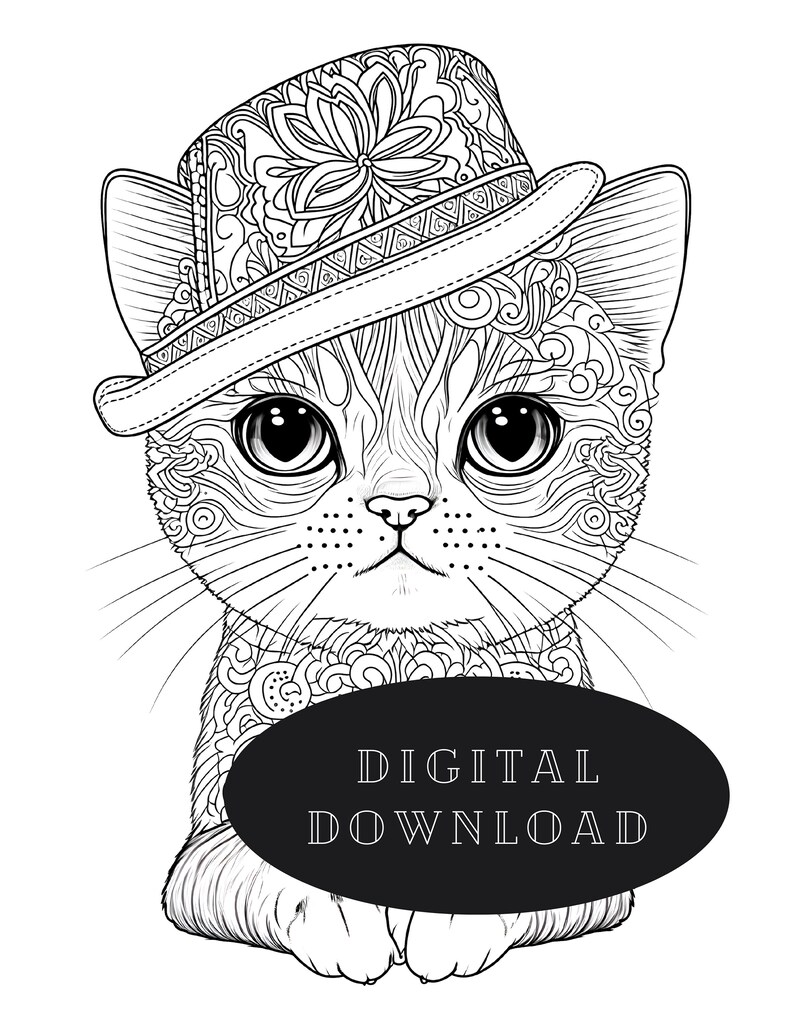 Cat With a Hat A Mandala Cat Coloring Book for Kitty Lovers, 30 Pages